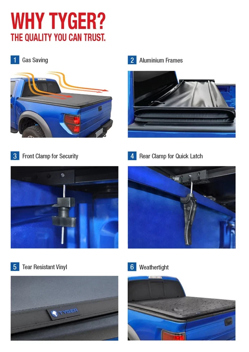 Truck inch) feet Tri-Fold Cargo Cover TG-BC3D1015 2012 Trifold For (NOT Cover 5.8 Dodge Stepside) 2015 2011 2013 Fits (69.6 Bed TYGER 2009-2016 2010 1500 Tonneau Pickup Tonno Ram 2014