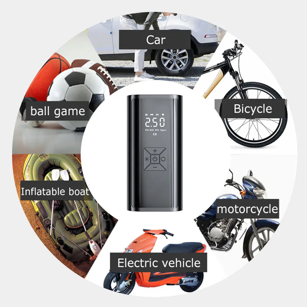 Inflatables, Light, Bicycles, Inflatable Pump Power Air for PowerCleany™ Electric Mattresses Emergency Cordless and Compressor for Air Tire Portable Air Inflator Bank Car Tires, Balls, LED and Boats,
