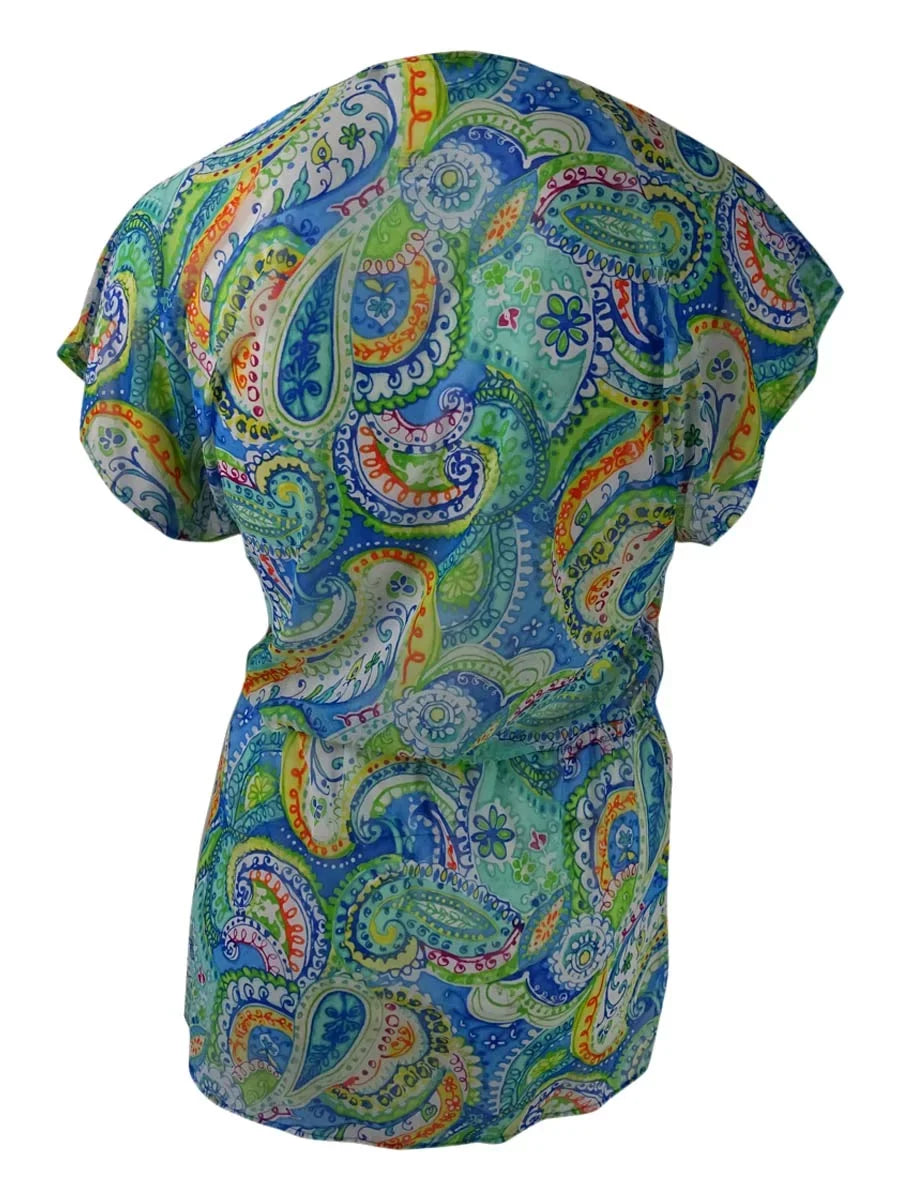 M) Paisley Cover-Up Women's (Blue, Mesh Lauren Carnivale Lauren Ralph