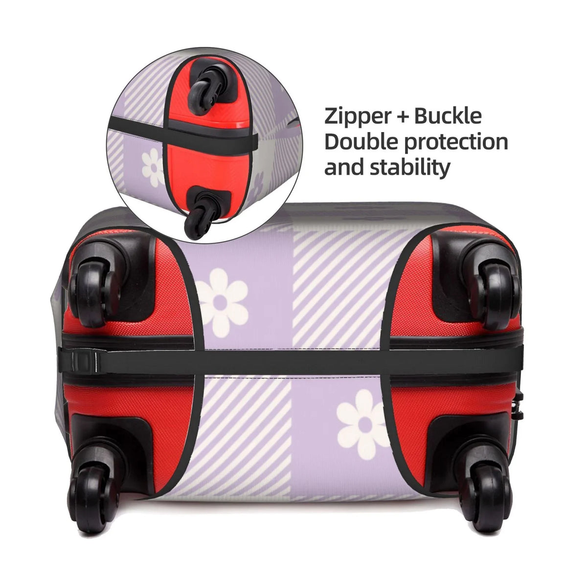 Purple Suitcase Cover Plaid Kll Cover Protector- Buffalo Floral Suitcase Luggage