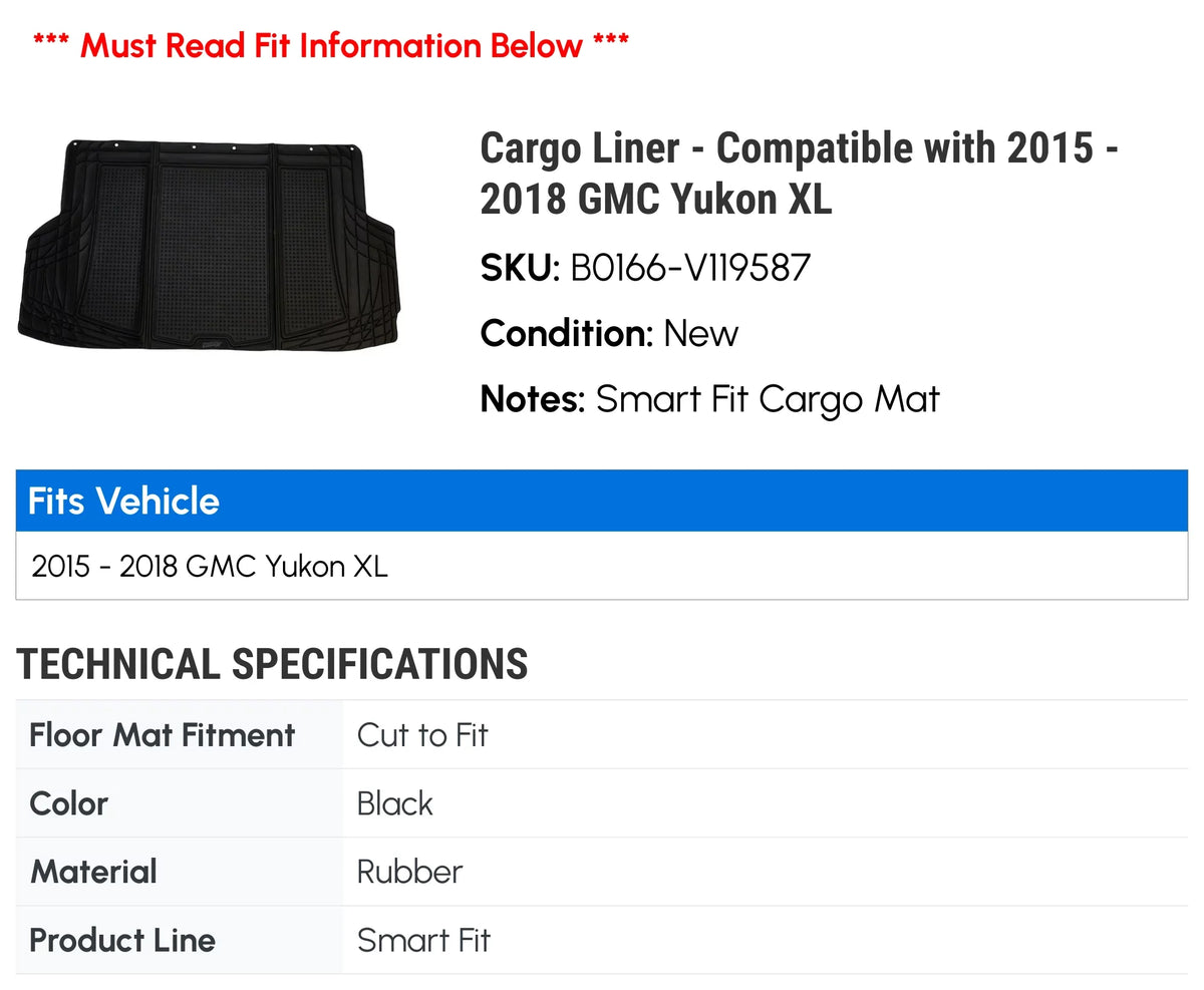 Liner 2016 2018 Compatible - 2017 Yukon XL - GMC 2015 with Cargo