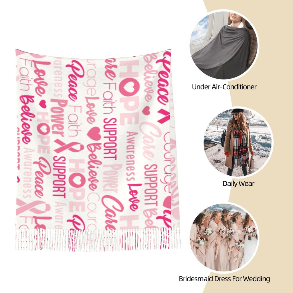 For Art Feel Wrap Women Scarf Bingfone Elegant Ribbons Warm Pink Large Breast Winter Gifts- Scarves Print Cashmere Cancer Awareness Soft Shawl