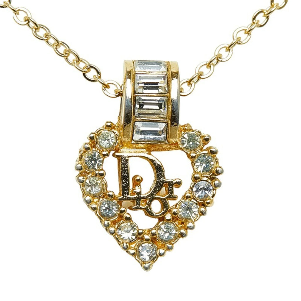 Dior Dior Heart Necklace Gold Rhinestone Pre-Owned Plated Christian (Good) Women's