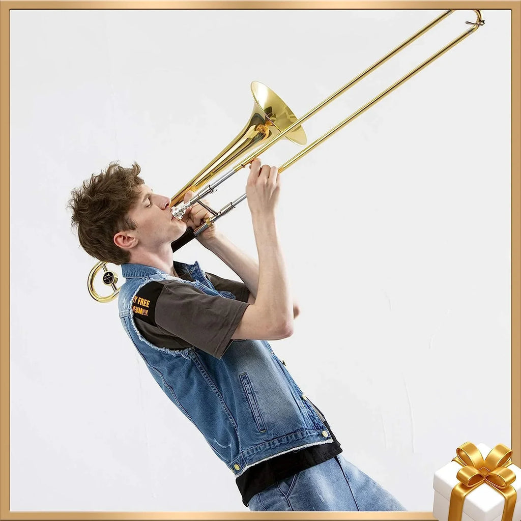 Kit, Tenor Instrument, Mouthpiece, for Flat Gold White Cleaning Gloves, B Bb Beginners Case, with Brass Trombone Eastar Students