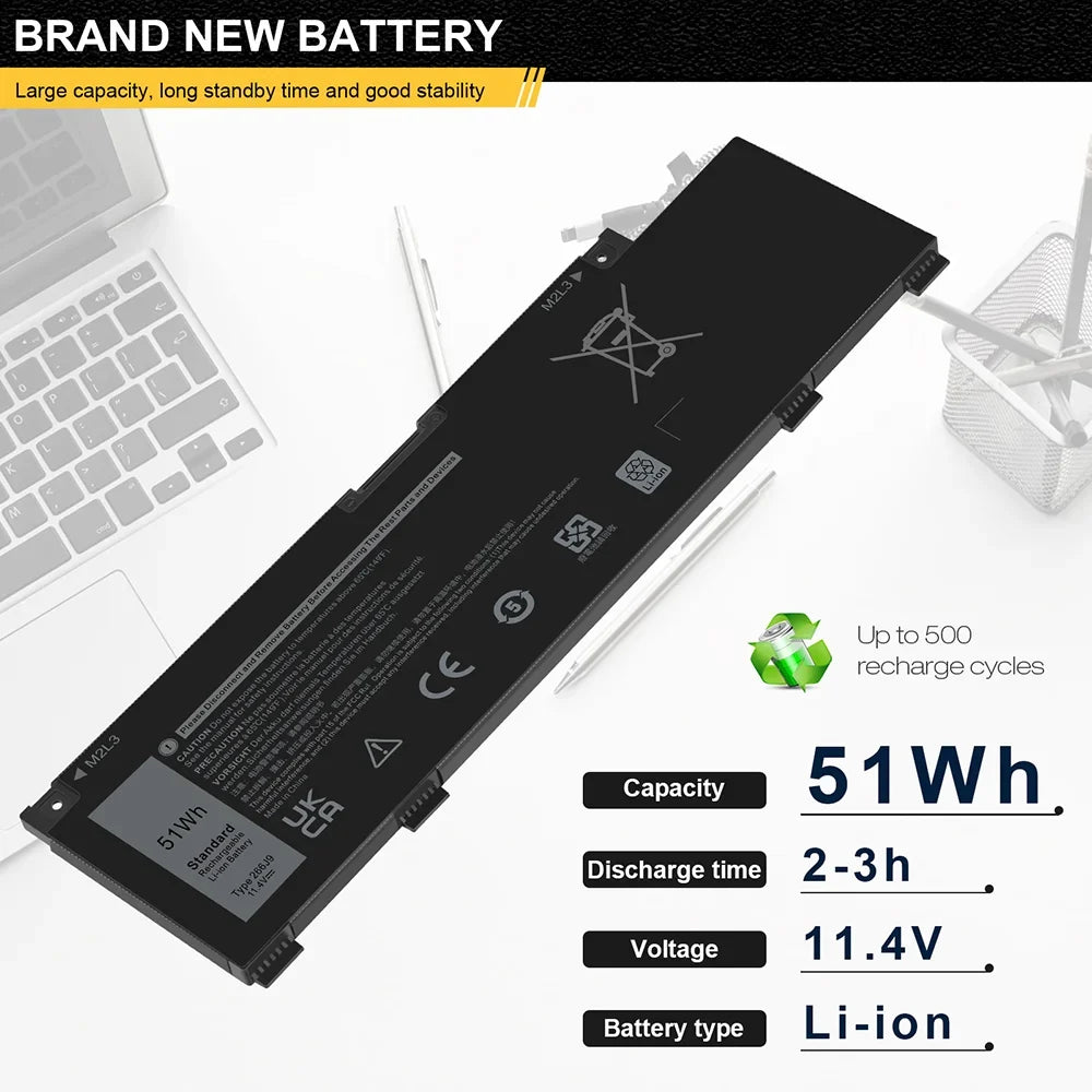 For M4GWP Battery 415CG G3 3590 Dell 11.4V 51Wh 15 PN1VN 4265mAh 266J9