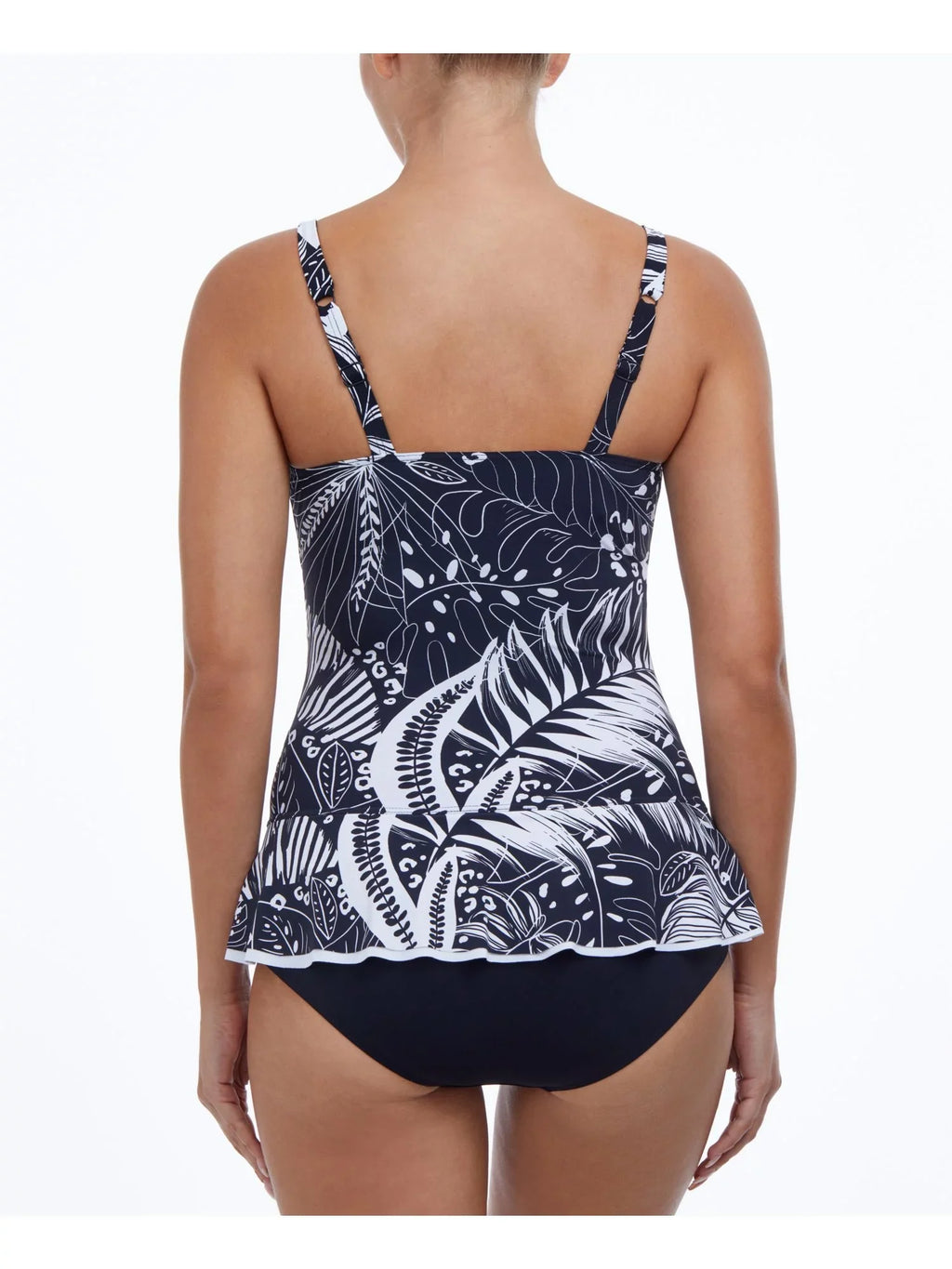 Print Swimdress Adjustable Control Tropical Black PROFILE by Stretch Marbella Women's Fixed Sweetheart GOTTEX 8 Neck Ruffled Tummy Cups