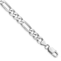 8 Women Sterling for Plated Rhodium Silver 925 Auriga inch Figaro Bracelet 7.5mm