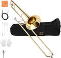 Kit, Tenor Instrument, Mouthpiece, for Flat Gold White Cleaning Gloves, B Bb Beginners Case, with Brass Trombone Eastar Students