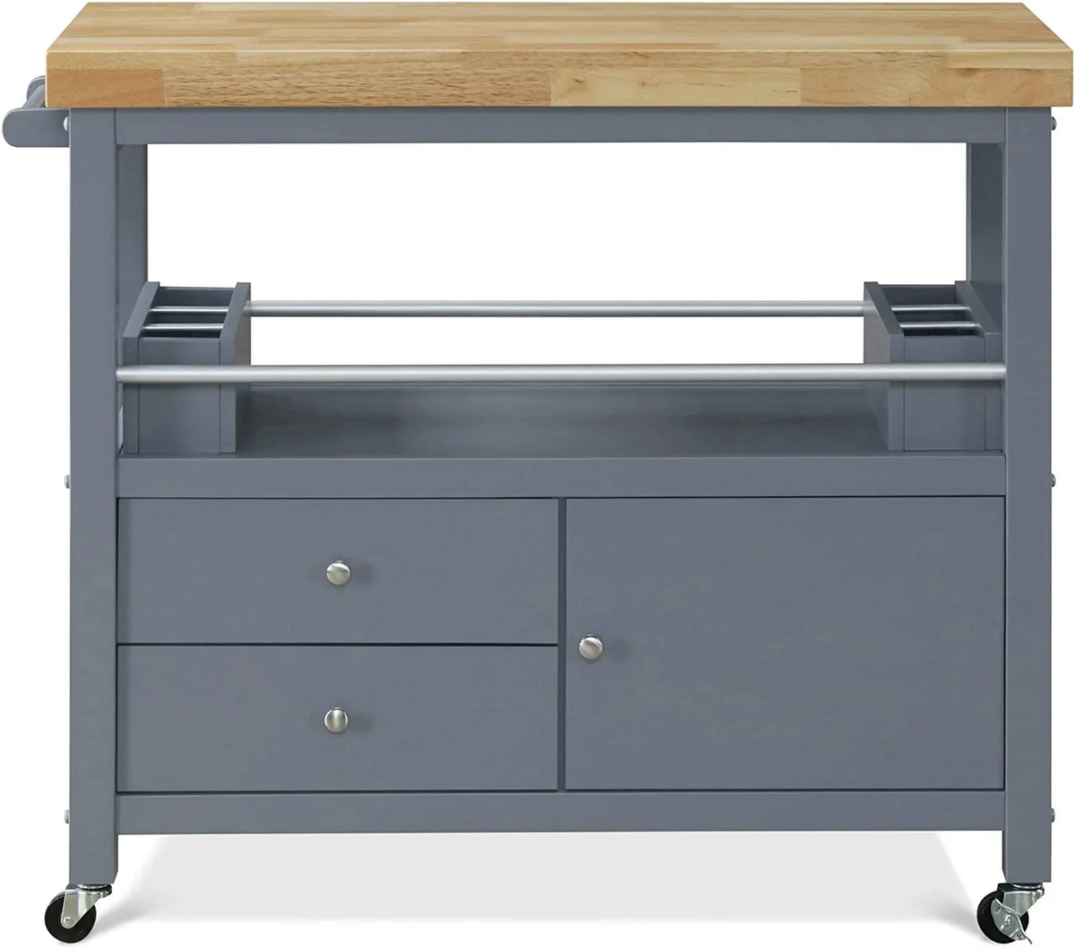 Block Kitchen Cart Apartment Storage, Rolling And With Table, Home Gray , For Wheels Butcher Organization Anson Bar Cabinet Portable Island