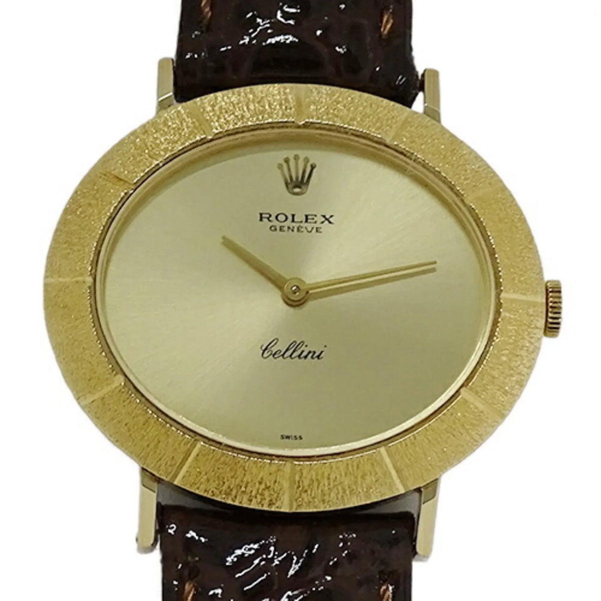 Rolex (Fair) Leather, Pre-Owned Hand-wound, Watch, 750YG, Cellini Polished 3831J Gold, Men's