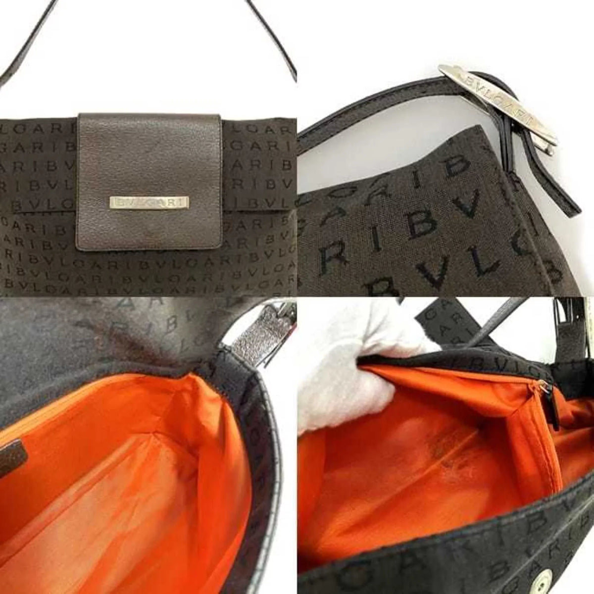 Bvlgari Brown Leather One Mania Pre-Owned BVLGARI Bag Shoulder Handbag Plate Canvas (Good) Flap