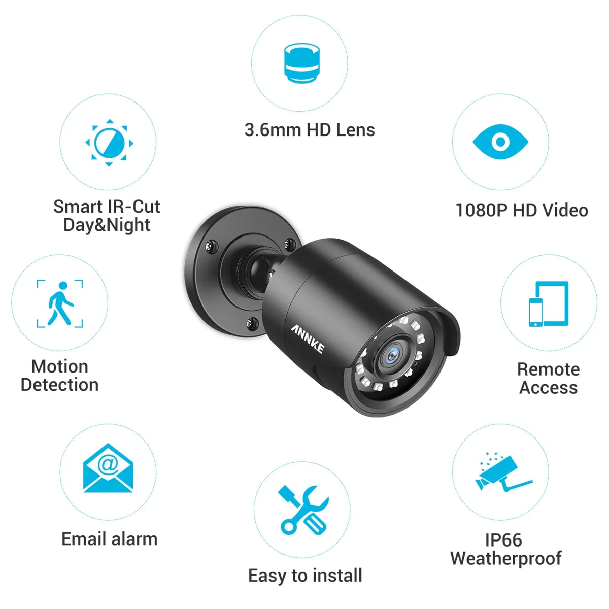 ANNKE TVI Indoor, Home Vision, Camera Security Night/Day 1080P Waterproof, IP66 Bullet Outdoor HD CCTV Surveillance Camera 1920TVL, Pack 4
