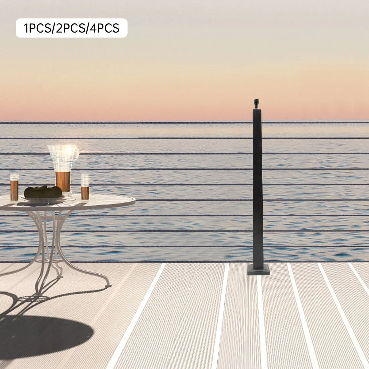 Deck Finish Post Mount Level Top 36"x2"x2" Stainless Steel Post Line Railing Wood Concrete Cable drilled Level Post Black Top Adjustable Level