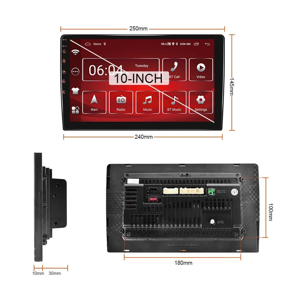 2Din 8Core 10'' Android QLED Nav Weather DSP GPS Radio Stereo Car CarPlay 4+32GB