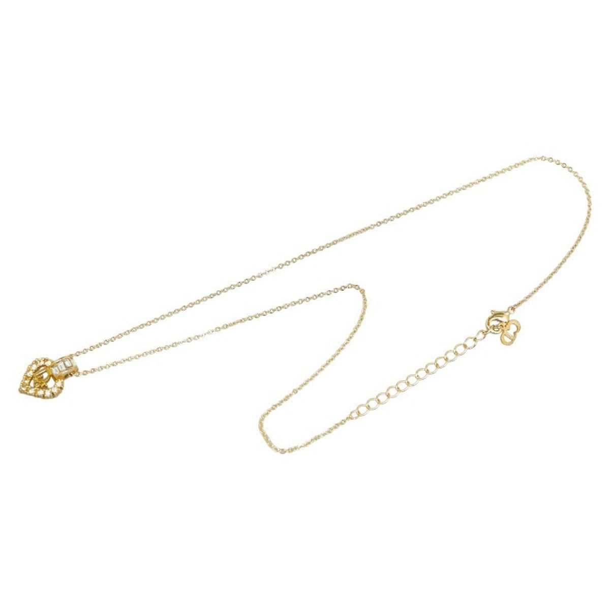 Dior Dior Heart Necklace Gold Rhinestone Pre-Owned Plated Christian (Good) Women's