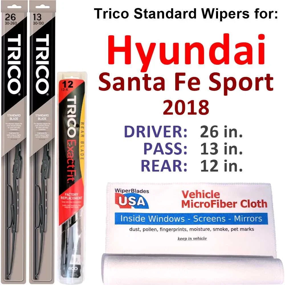 Hyundai compatible 2018 Fe Blades Wiper 3) (Set w/Rear Wiper Sport with of Santa