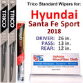 Hyundai compatible 2018 Fe Blades Wiper 3) (Set w/Rear Wiper Sport with of Santa