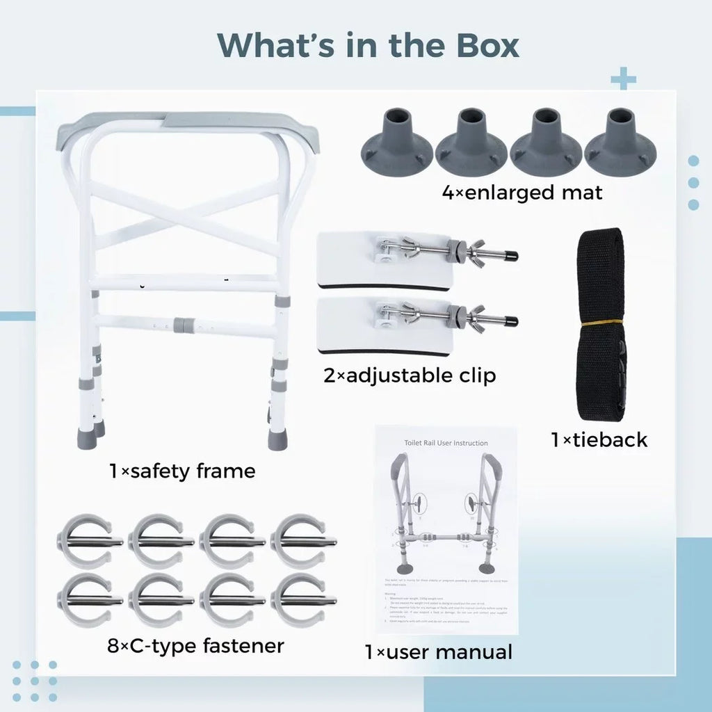 Rails Handles Non-Slip Disabled, for Fit Toilet with Free-Assembly, Support Aid Safety Toilet All Large Toilet for Safety Adjustable Mats, Standing Frame, Toilet Toilets Elderly,