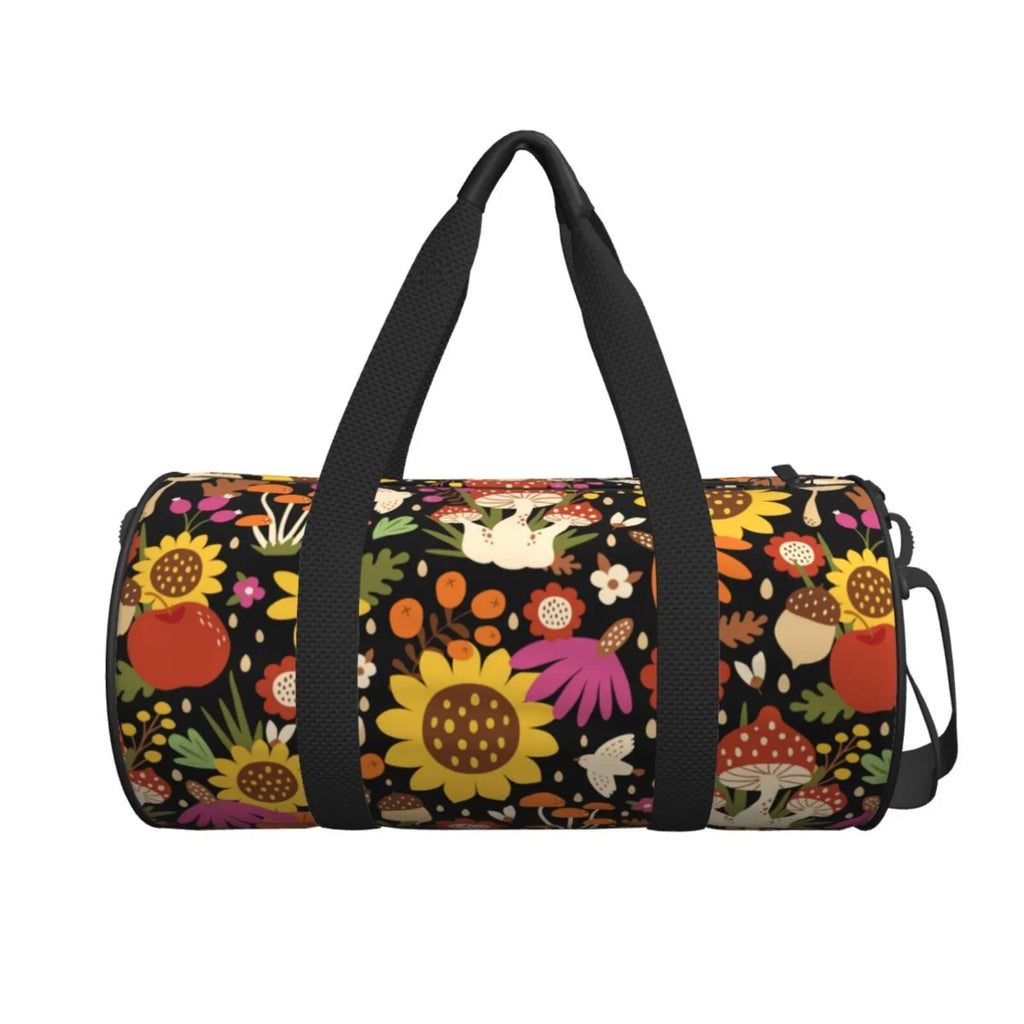 Bag Coaee Pocket with Travel and Capacity Waterproof Sports Bag Cylinder Bag Compartment Large Luggage Sunflowers Gym Mushrooms