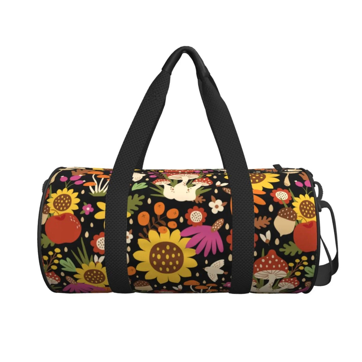 Bag Coaee Pocket with Travel and Capacity Waterproof Sports Bag Cylinder Bag Compartment Large Luggage Sunflowers Gym Mushrooms