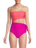 US DKNY PUNCH PINK Cutout Swimsuit, One Piece Colorblock 14