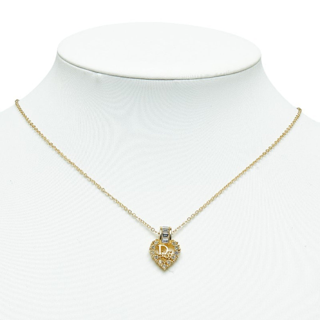 Dior Dior Heart Necklace Gold Rhinestone Pre-Owned Plated Christian (Good) Women's