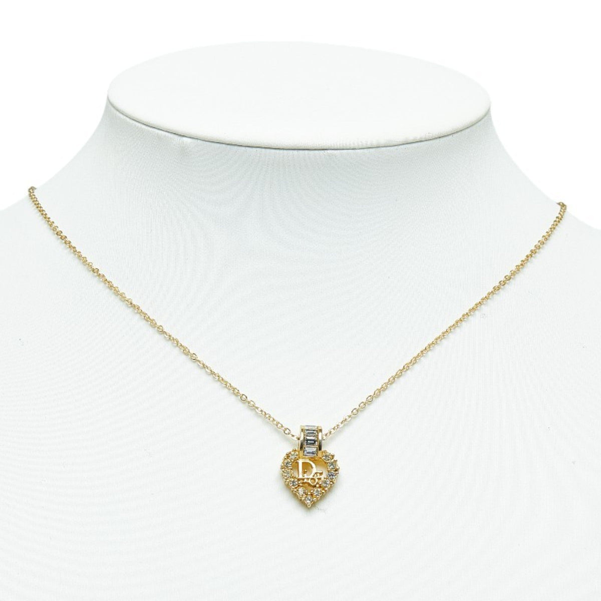 Dior Dior Heart Necklace Gold Rhinestone Pre-Owned Plated Christian (Good) Women's