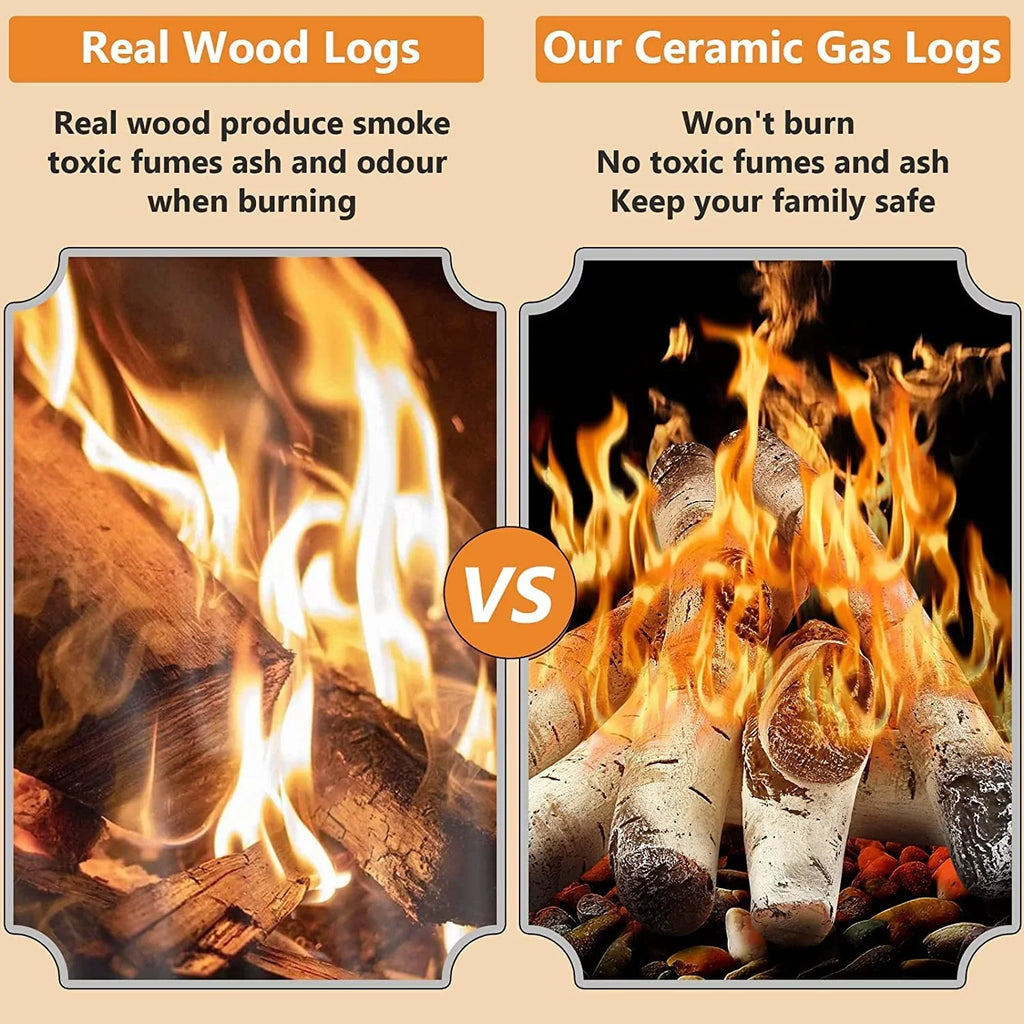 Logs, Birch Indoor Fireplace, Gel, Logs Fireplaces, Decor Ethanol, Inserts, Gas Ceramic Fireplace White Electric Gas Gas Outdoor 6 or for Hisencn Propane, Indoor Gas Pcs Vented, Fireplace