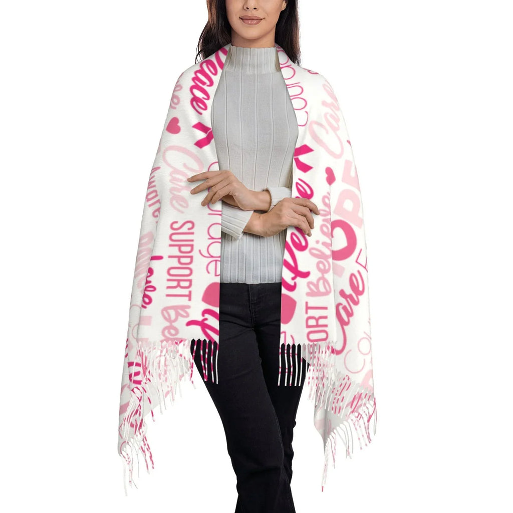 For Art Feel Wrap Women Scarf Bingfone Elegant Ribbons Warm Pink Large Breast Winter Gifts- Scarves Print Cashmere Cancer Awareness Soft Shawl