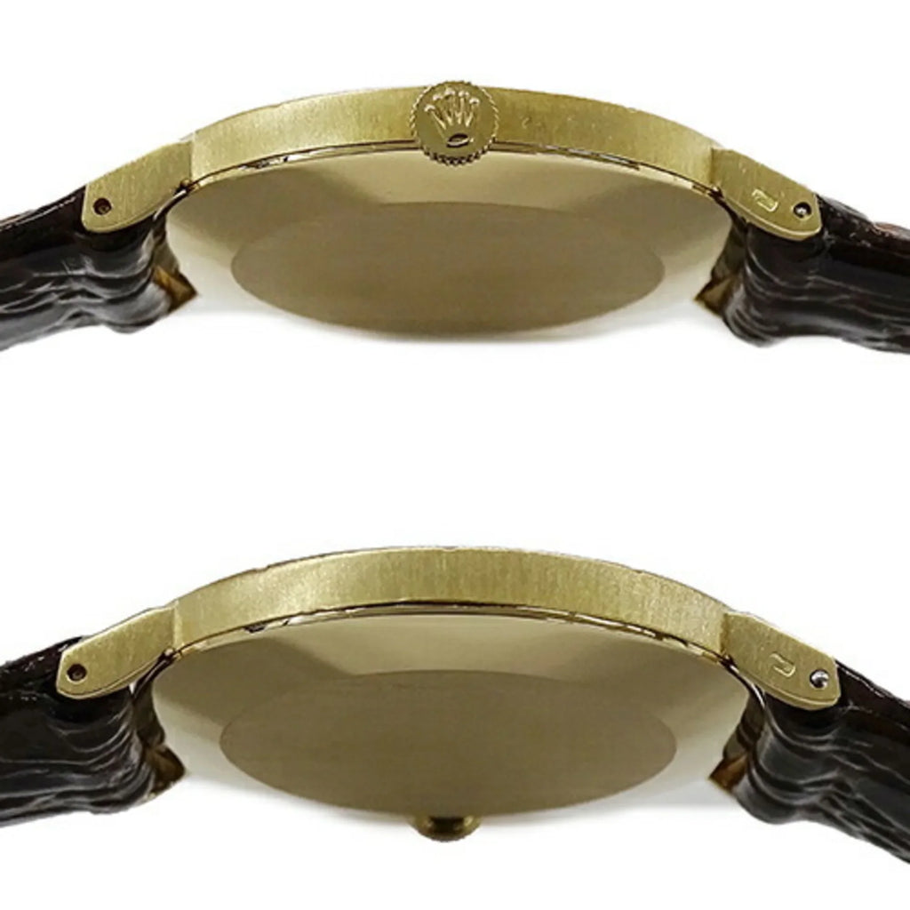 Rolex (Fair) Leather, Pre-Owned Hand-wound, Watch, 750YG, Cellini Polished 3831J Gold, Men's