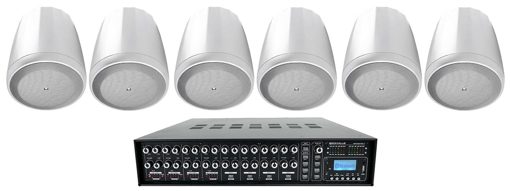 Amplifier+(6) 4-Zone White Source Speakers Commercial Matrix Pendant Multi JBL