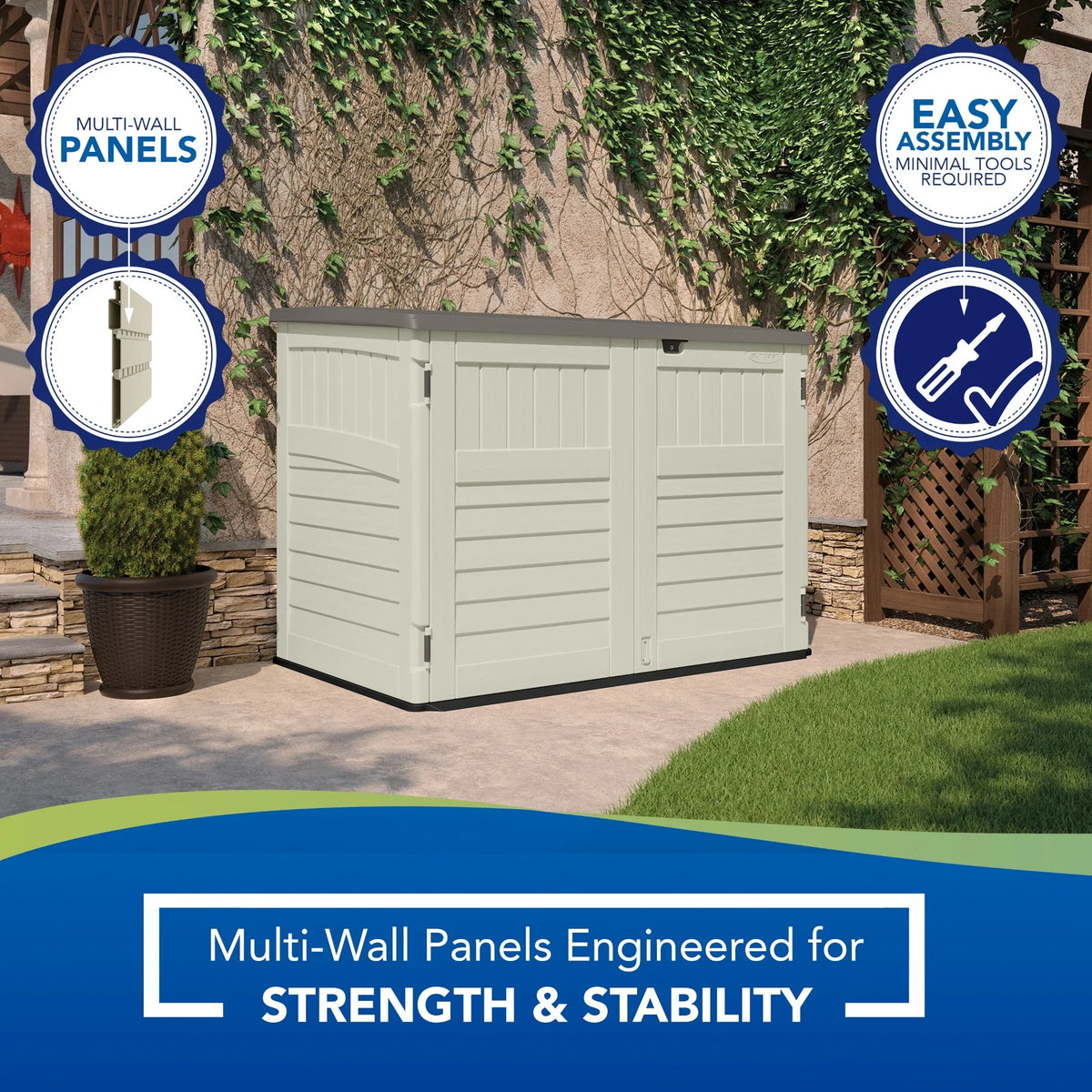 in H in and Shed, Storage Plastic W Gray, Suncast 70.5 44.25 Off-White in D 52 x x