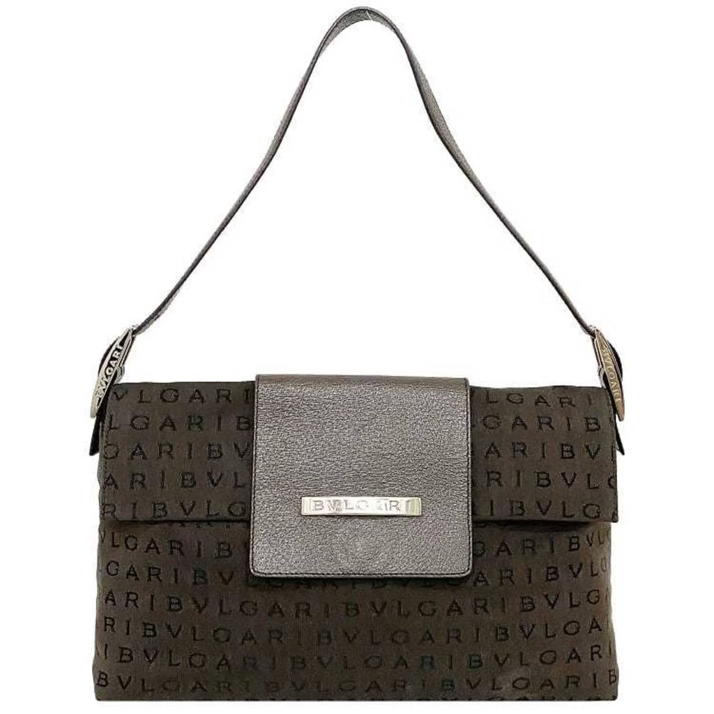 Bvlgari Brown Leather One Mania Pre-Owned BVLGARI Bag Shoulder Handbag Plate Canvas (Good) Flap