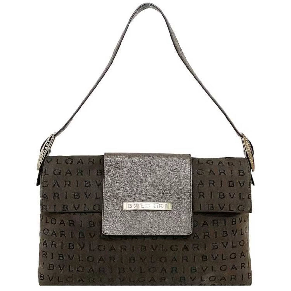 Bvlgari Brown Leather One Mania Pre-Owned BVLGARI Bag Shoulder Handbag Plate Canvas (Good) Flap