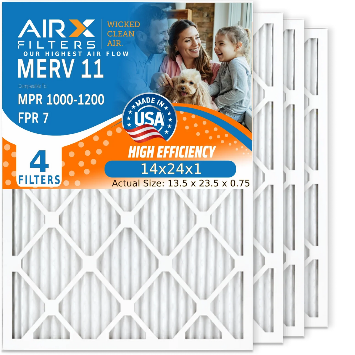 by AIR. 11 Conditioner to WICKED Furnace MPR 1200 14x24x1 & FILTERS Made Pleated Electrostatic AIRX Air 4 Filter 14x24x1 Air FPR Premium Filter Pack CLEAN Filters 7 MERV HVAC Comparable USA 1000, MPR