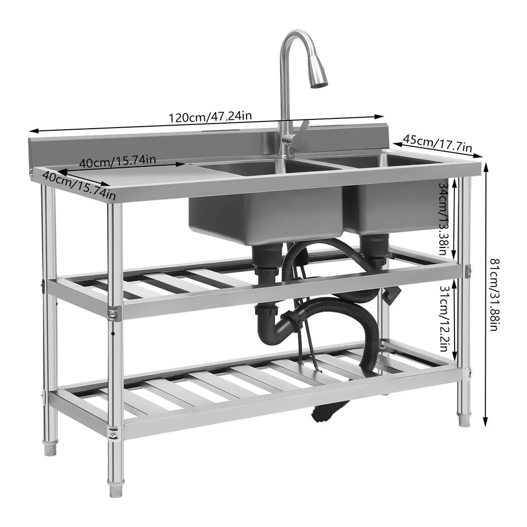 Sink Utility Sink, Wuzstar Kitchen Commercial Faucet with Stainless and High Steel Bowl Cold Double Hot