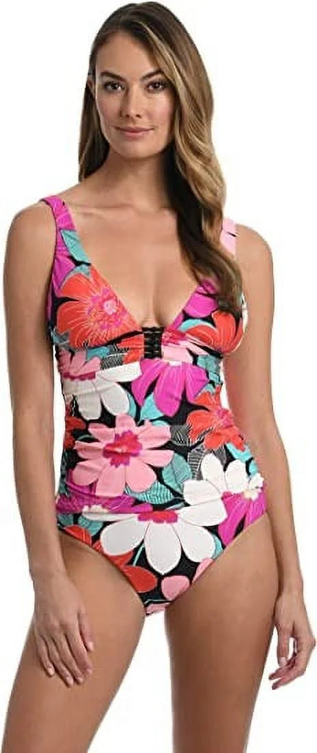 La Blanca Swimsuit Pink 6 Knot Women's Top Trim Size Tankini