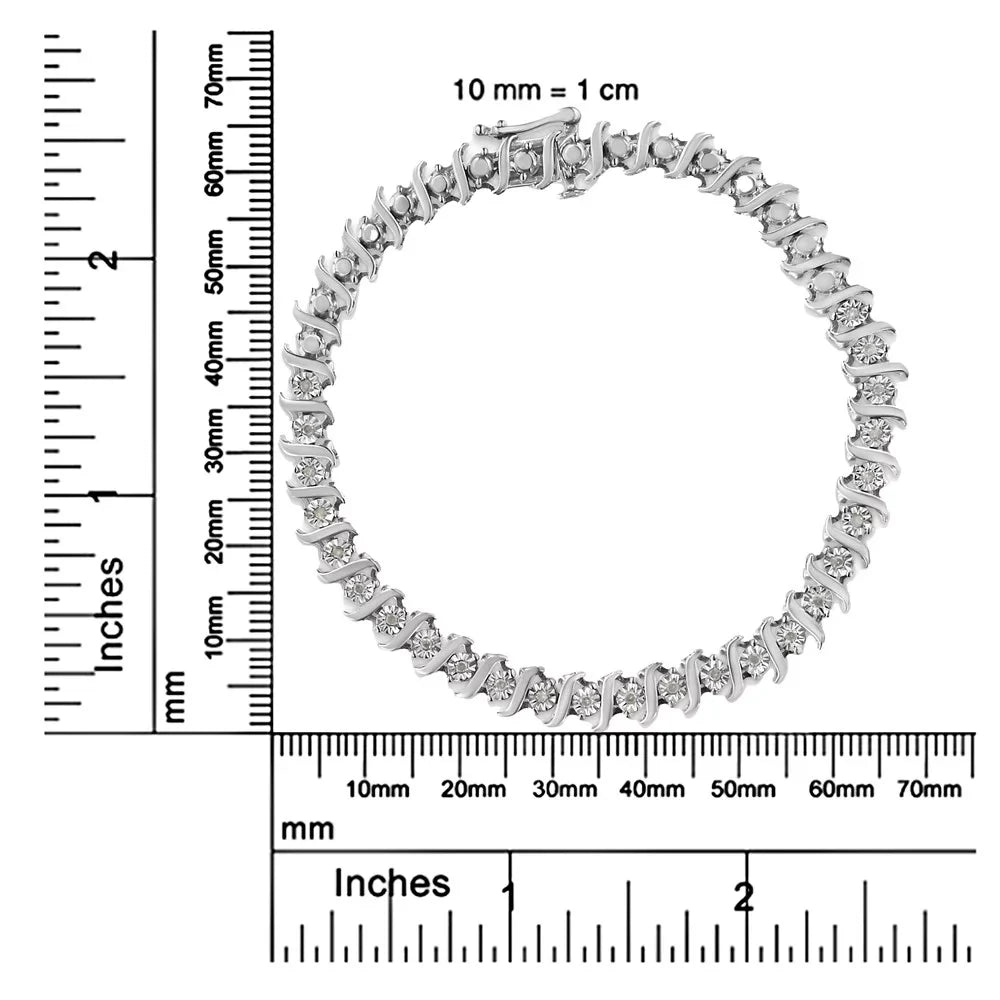 Tennis (I-J "S" Link Color, Inches Miracle-Set .925 Clarity) Sterling I3 Bracelet Size 7.25" Diamond Silver 1/4 - Cttw