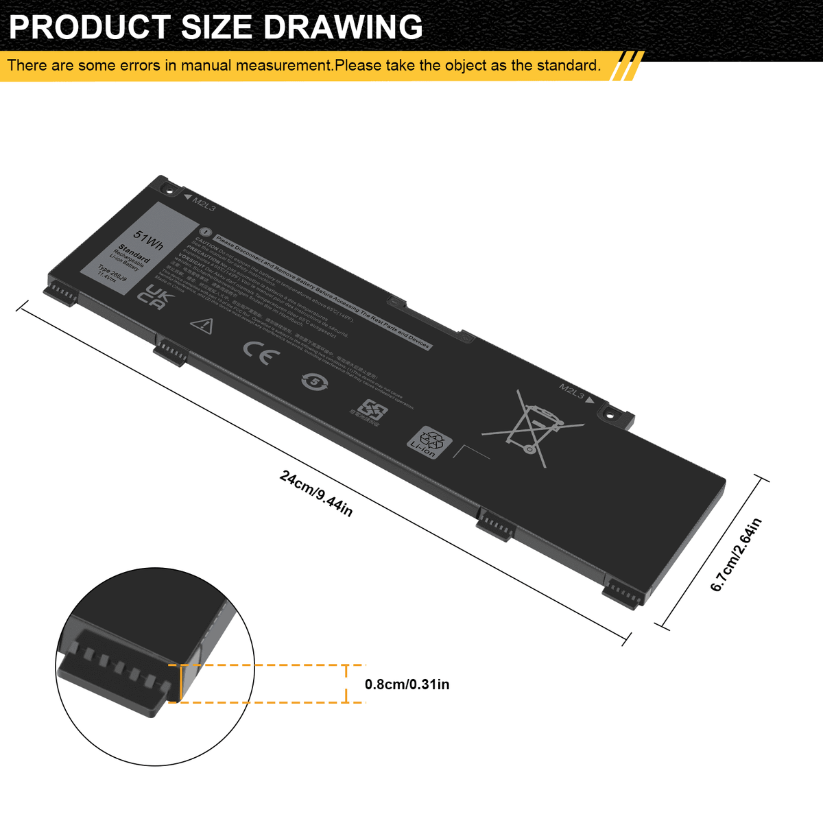 For M4GWP Battery 415CG G3 3590 Dell 11.4V 51Wh 15 PN1VN 4265mAh 266J9