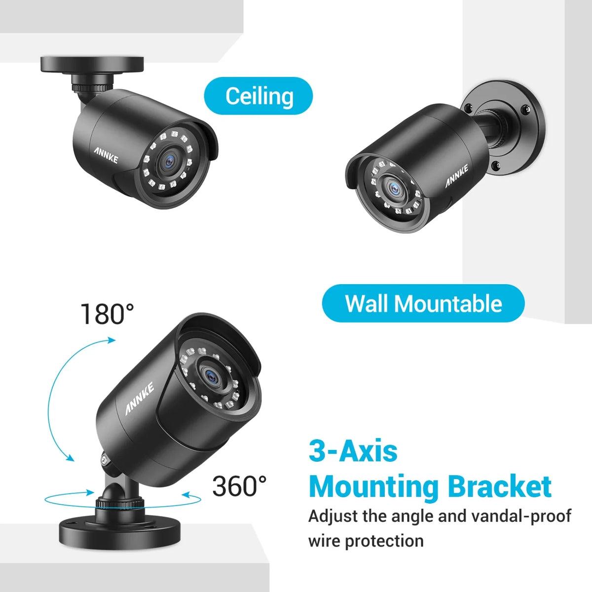 ANNKE TVI Indoor, Home Vision, Camera Security Night/Day 1080P Waterproof, IP66 Bullet Outdoor HD CCTV Surveillance Camera 1920TVL, Pack 4
