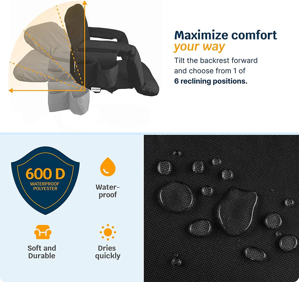 Seat Chair Heated Back Wide X-Wide Stadium Extra - Reclining Alpcour with Black Waterproof Support Thick Massage -