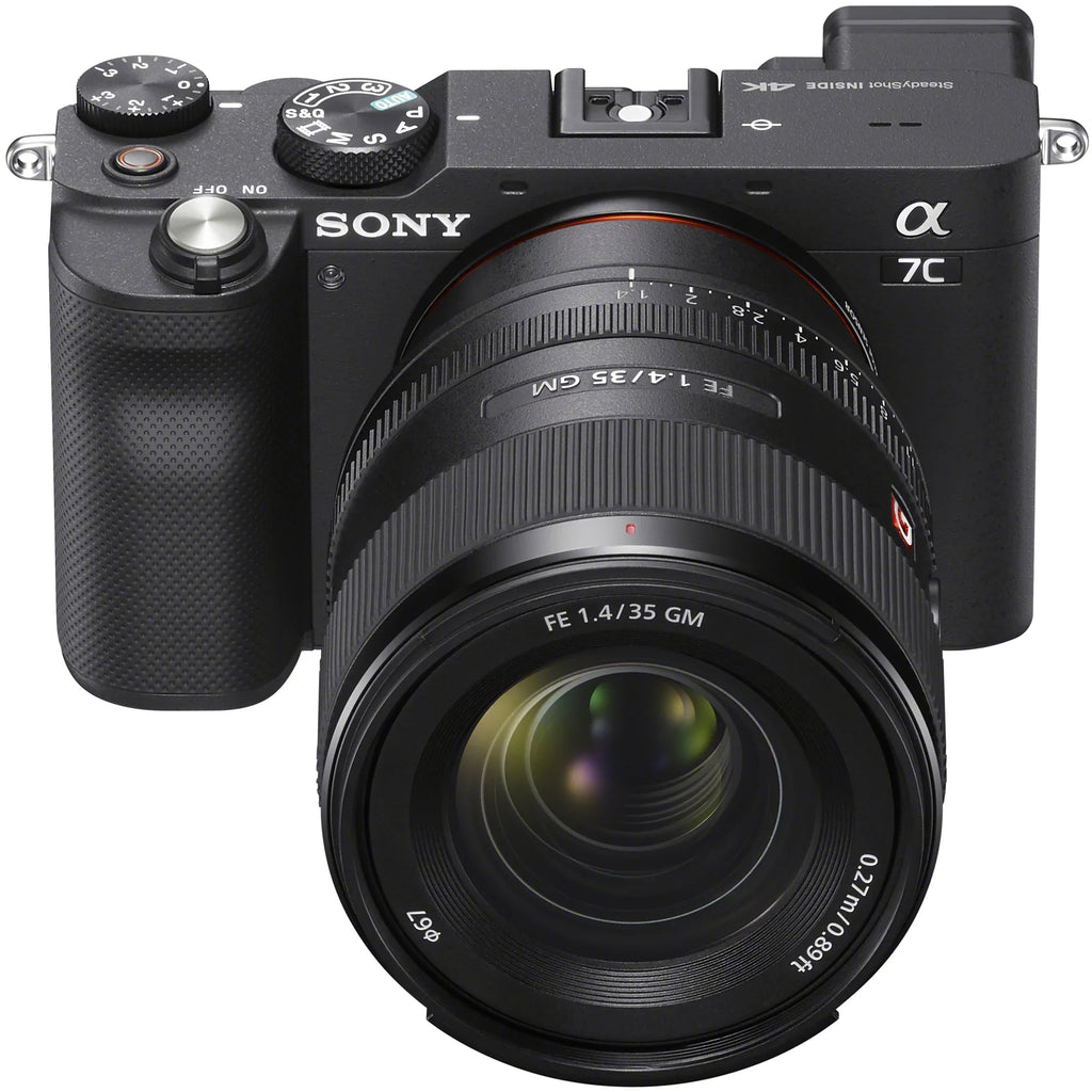 '+ Lens Mirrorless SEL35F14GM with LED + Bundle + Deco FE GM Frame Accessories Master ILCE7C/B Case a7C Gear Backpack G Camera Photography Monopod and Black Sony Full Body Sony + F1.4 35mm Microphone
