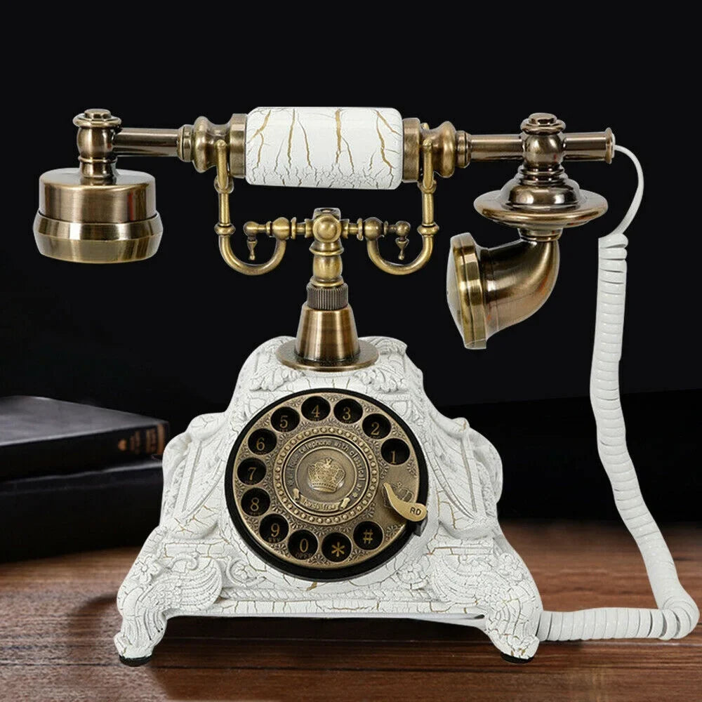 Landline Chic Desktop Elegant for Telephone Antique Telephone Wired Machine and European Home Practical Old-Fashioned Decoration Retro Dial Antique Office Resin Decoration Hotel (White) Rotary