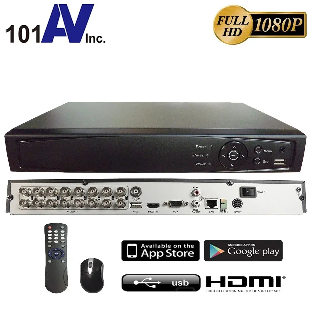 HDMI Time 1TB With Real Internet 101 Phone AV Security H.265True-HD 16 Playback for HD-TVI Accessible Drive System 1080p Office Channel DVR Home Hard Mobile