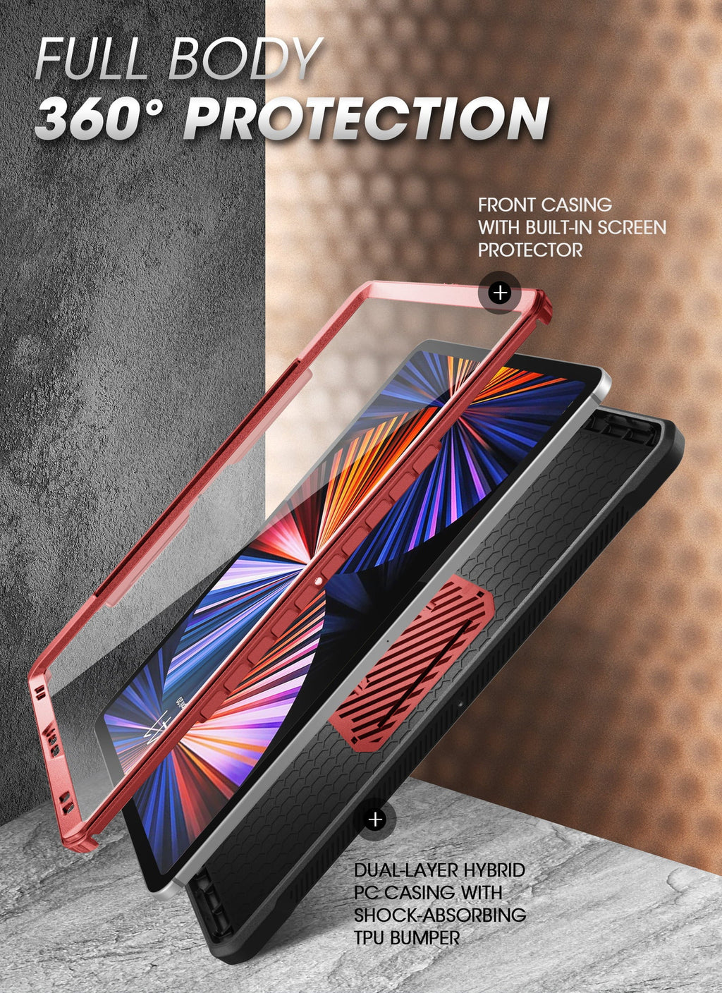 Kickstand / Charging Pencil Pro 12.9 (2021 Full-Body with 2020), (Ruddy) Apple Protective Unicorn for Beetle iPad Inch Built-in Rugged Screen Series Case Support Case SUPCASE Protector Pro