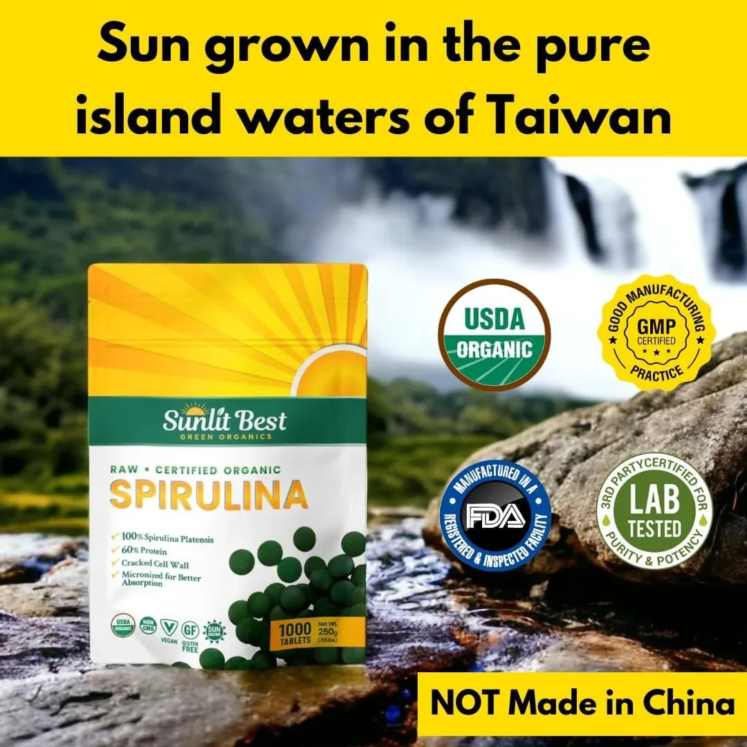 Non Gut 1000 USDA Tablet Drink Health Tablets Organic Supplements Chlorophyll, for Superfood Vegan & Sunlit Natural with Greens Best & Support, - Energy Tab - Protein GMO, Spirulina High Super Immune