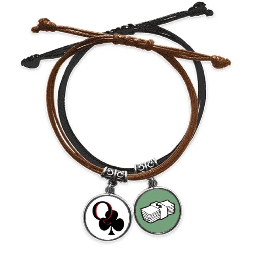 Happiness Bracelet Rope Club Wristband Money Queen Hand Chain Leather Poker Q