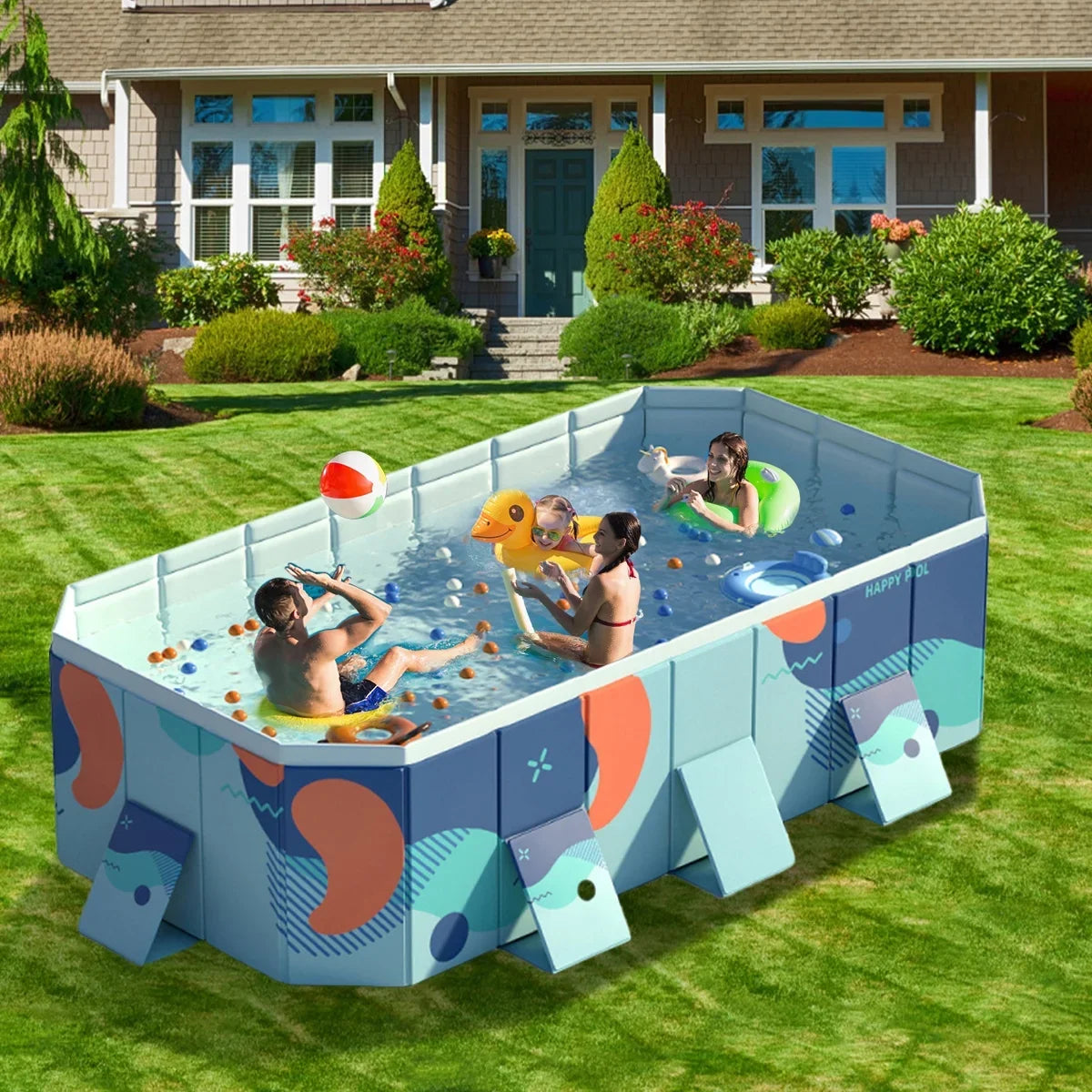 Garden Above Backyard(Blue) Non-Inflatable 113" Kiddie Ground for Pool ANJORALA Pool Swimming Collapsible
