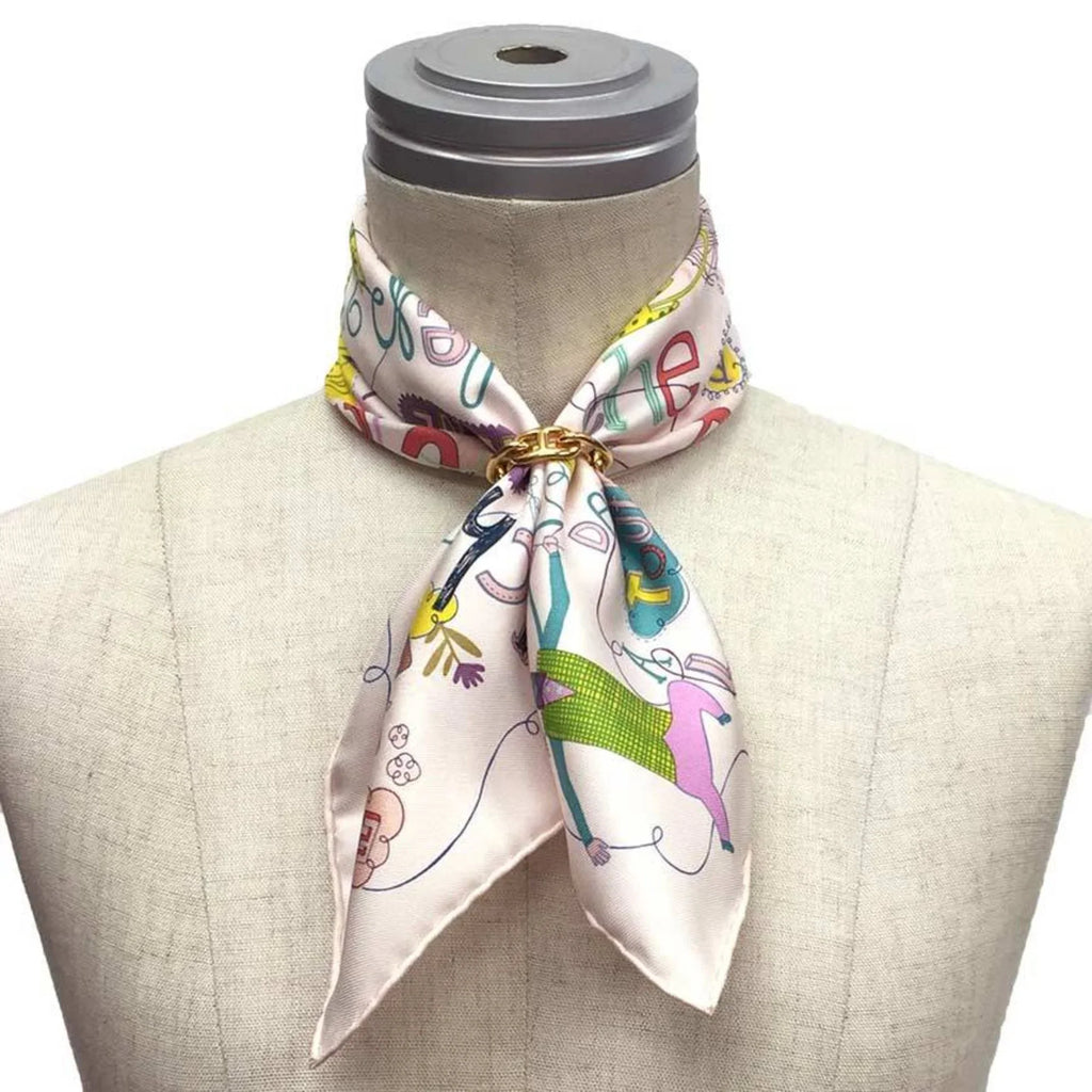 CONFESSIONS Scarf ROSE New) Pre-Owned Hermes Light 45 PALE/VERT/JA 100% LES HERMES Silk Carre Pink Confession Muffler (Like
