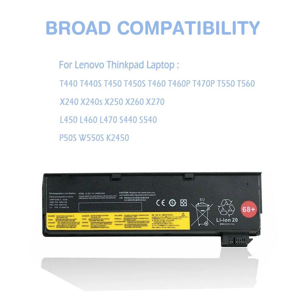 Laptop 68+ T460 W550S T440S S540 Battery K2450 45N1128 X260 X250 L460 L470 L450 T550 T470P X270 Notebook P50S T460P T560 S440 0C52862 X240 For T440 T450S 0C52861 Thinkpad Lenovo 48Wh X240s T450